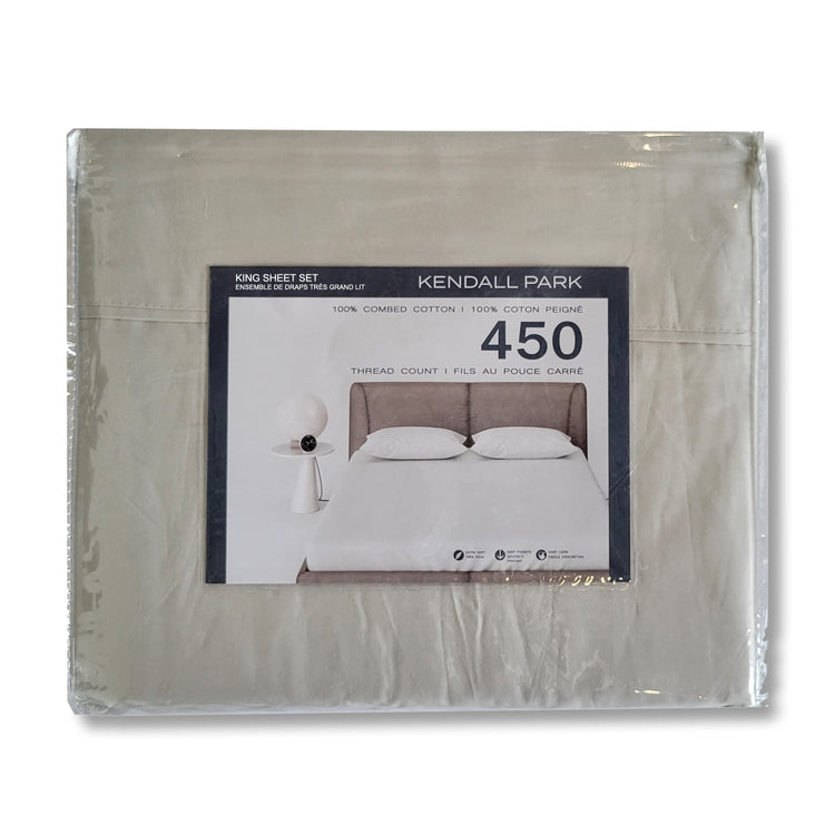 Ensemble de Draps 100% Coton, 450 Fils au Pouce Carré, Grandeur King, Gris - Simple Boutique