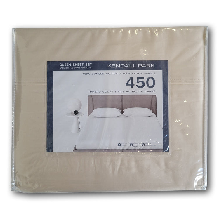 Ensemble de Draps 100% Coton, 450 Fils au Pouce Carré, Grandeur Queen, Beige - Simple Boutique