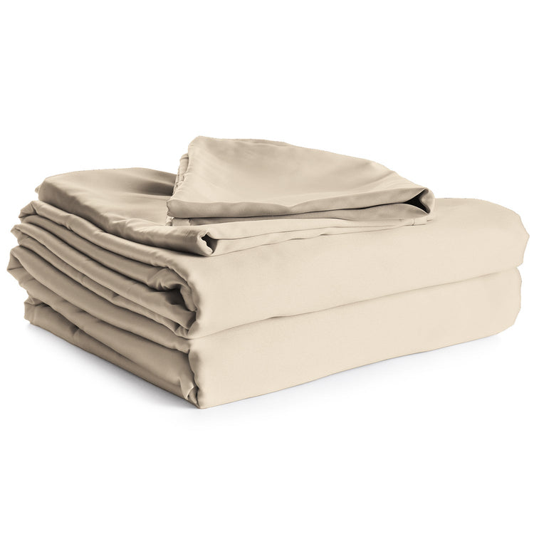 Ensemble de Draps 100% Coton, 450 Fils au Pouce Carré, Grandeur Queen, Beige - Simple Boutique