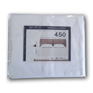 Ensemble de Draps 100% Coton, 450 Fils au Pouce Carré, Grandeur Queen, Blanc - Simple Boutique
