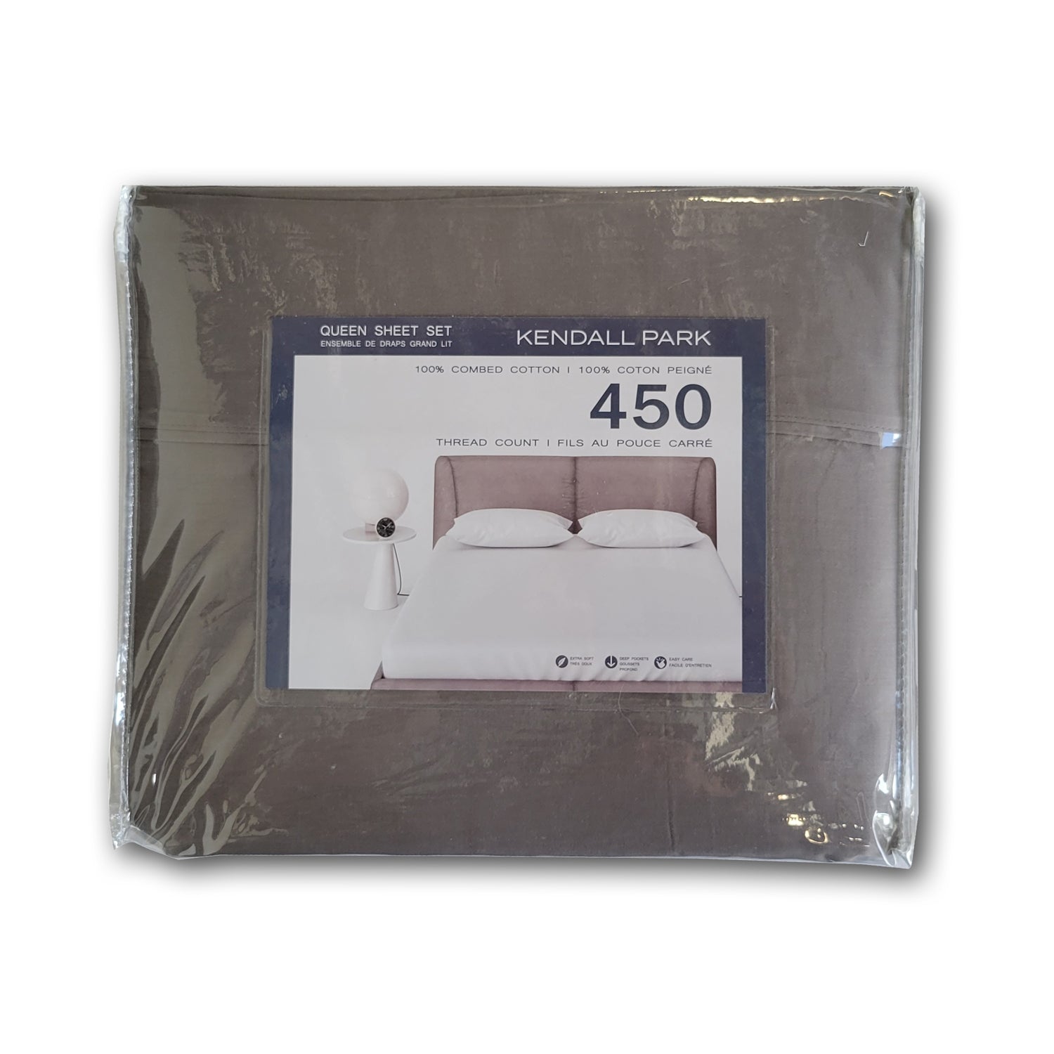 Ensemble de Draps 100% Coton, 450 Fils au Pouce Carré, Grandeur Queen, Charcoal - Simple Boutique