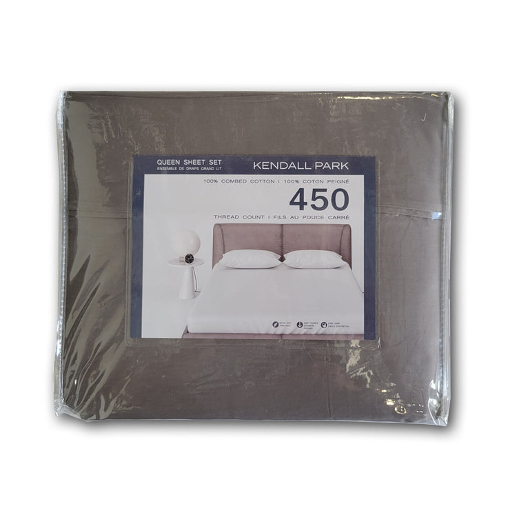 Ensemble de Draps 100% Coton, 450 Fils au Pouce Carré, Grandeur Queen, Charcoal - Simple Boutique
