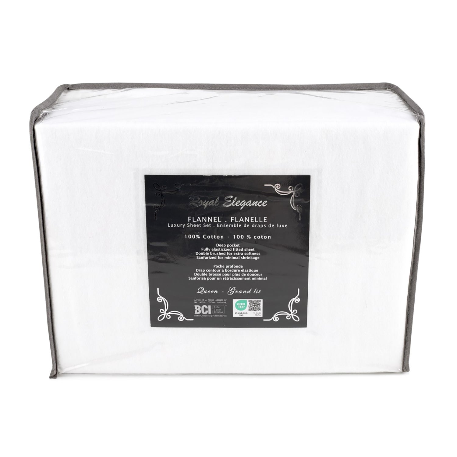 Simple B Bedding Ensemble de Draps de Flanelle, 100% Coton, Grandeur Grand Lit Queen, Blanc - Simple Boutique