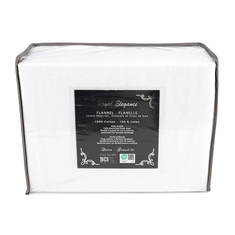 Simple B Bedding Ensemble de Draps de Flanelle, 100% Coton, Grandeur Grand Lit Queen, Blanc - Simple Boutique
