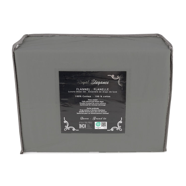 Ensemble de Draps de Flanelle, 100% Coton, Grandeur Simple, Gris Foncé - Simple Boutique