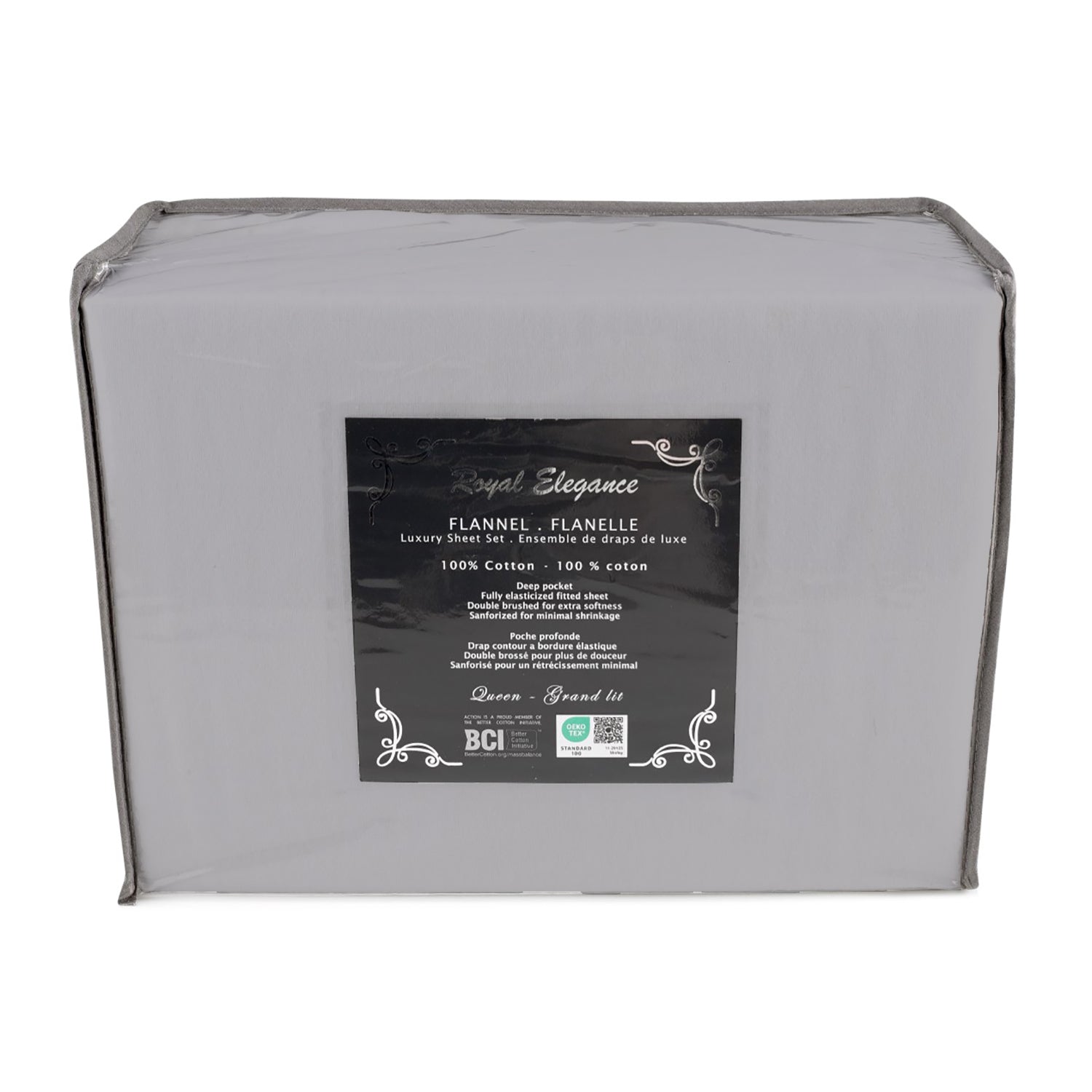 Ensemble de Draps de Flanelle, 100% Coton, Grandeur Simple, Gris Pâle - Simple Boutique