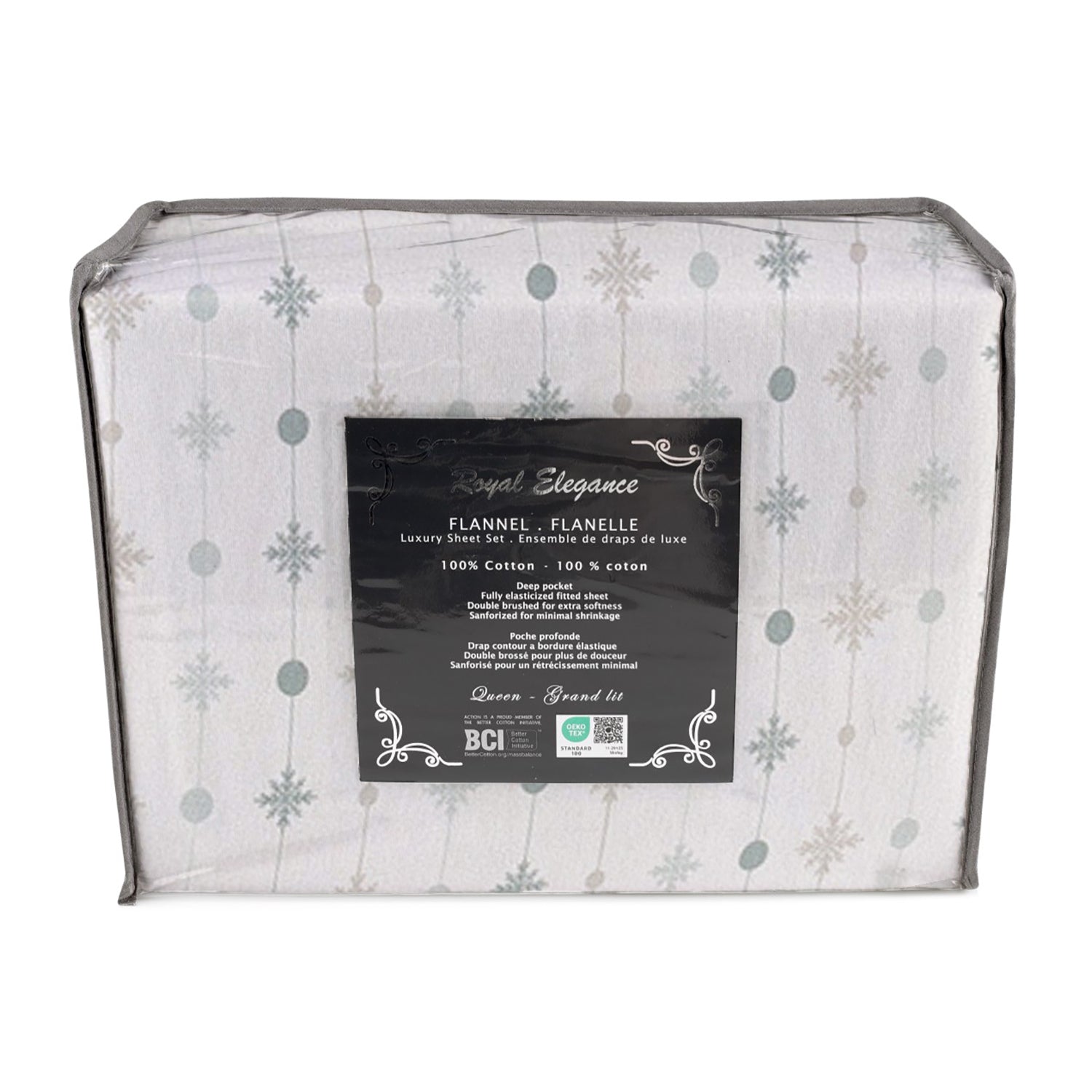 Ensemble de Draps de Flanelle, 100% Coton, Motif Flocons Festifs (4 Grandeurs Disponibles) - Simple Boutique