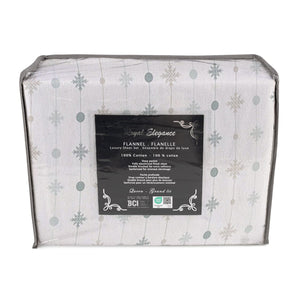 Ensemble de Draps de Flanelle, 100% Coton, Motif Flocons Festifs (4 Grandeurs Disponibles) - Simple Boutique