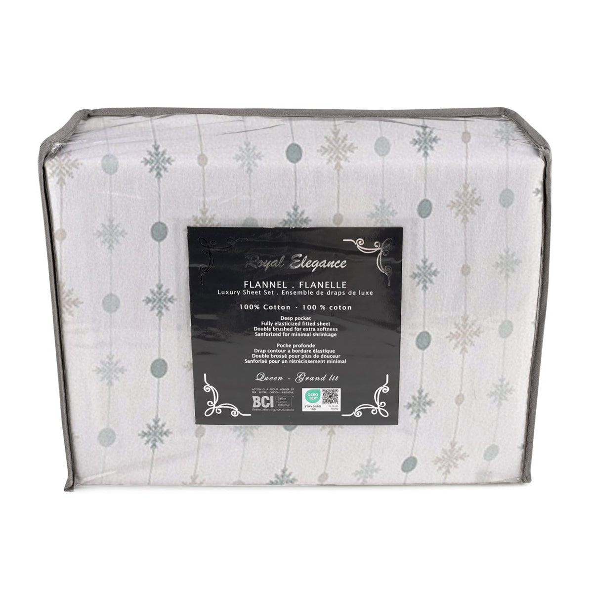 Ensemble de Draps de Flanelle, 100% Coton, Motif Flocons Festifs - Double (Full) - Simple Boutique