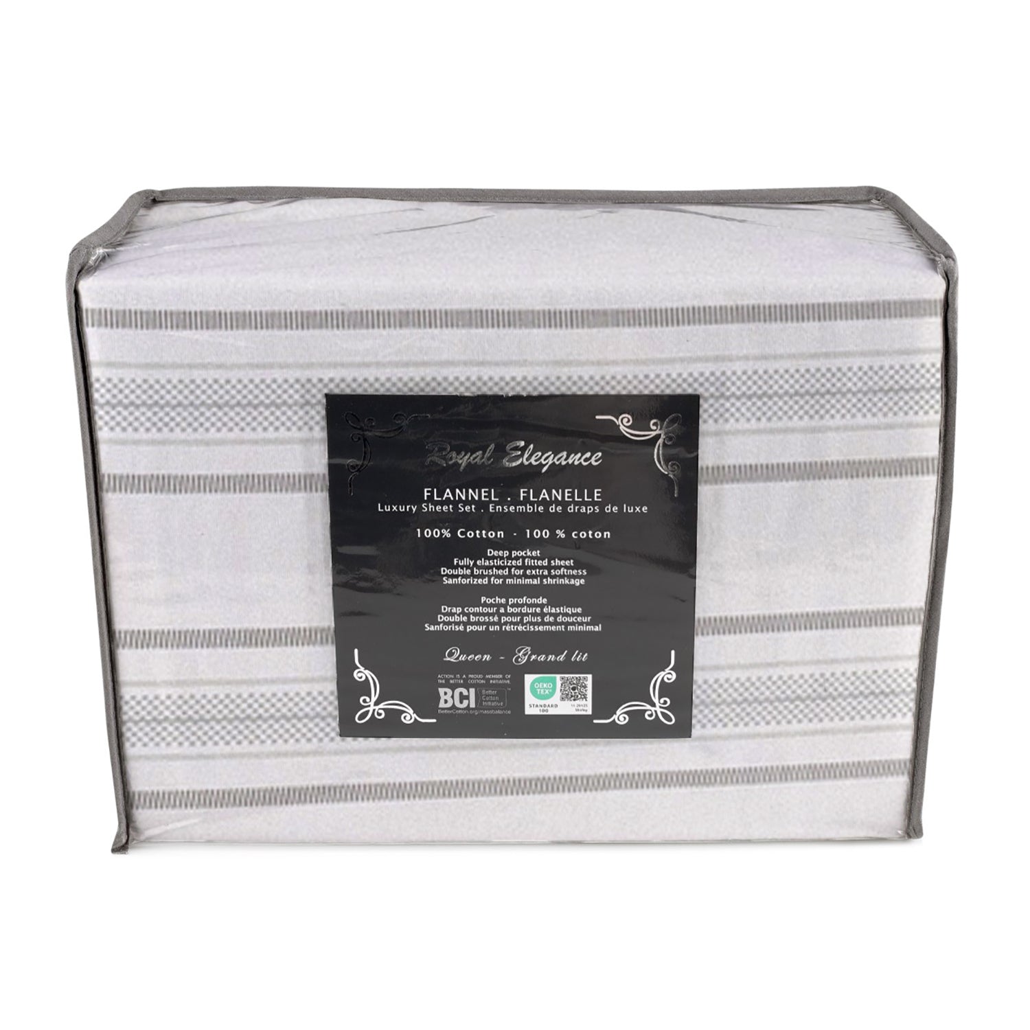 Ensemble de Draps de Flanelle, 100% Coton, Motif Ligné (4 Grandeurs Disponibles) - Simple Boutique