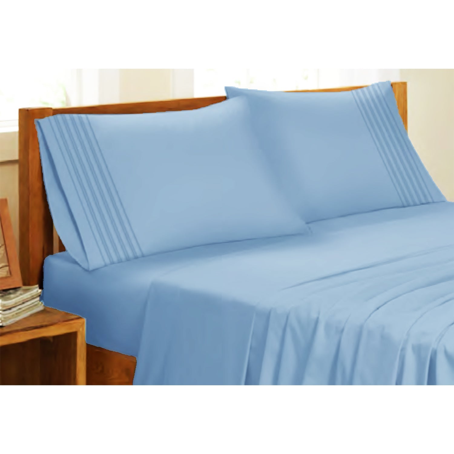 Ensemble de Draps en Microfibre, Infroissable, Grandeur Double, Bleu - Simple Boutique