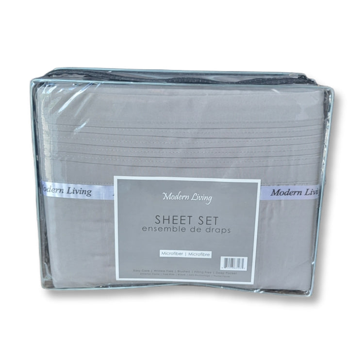 Ensemble de Draps en Microfibre, Infroissable, Grandeur Double, Gris - Simple Boutique