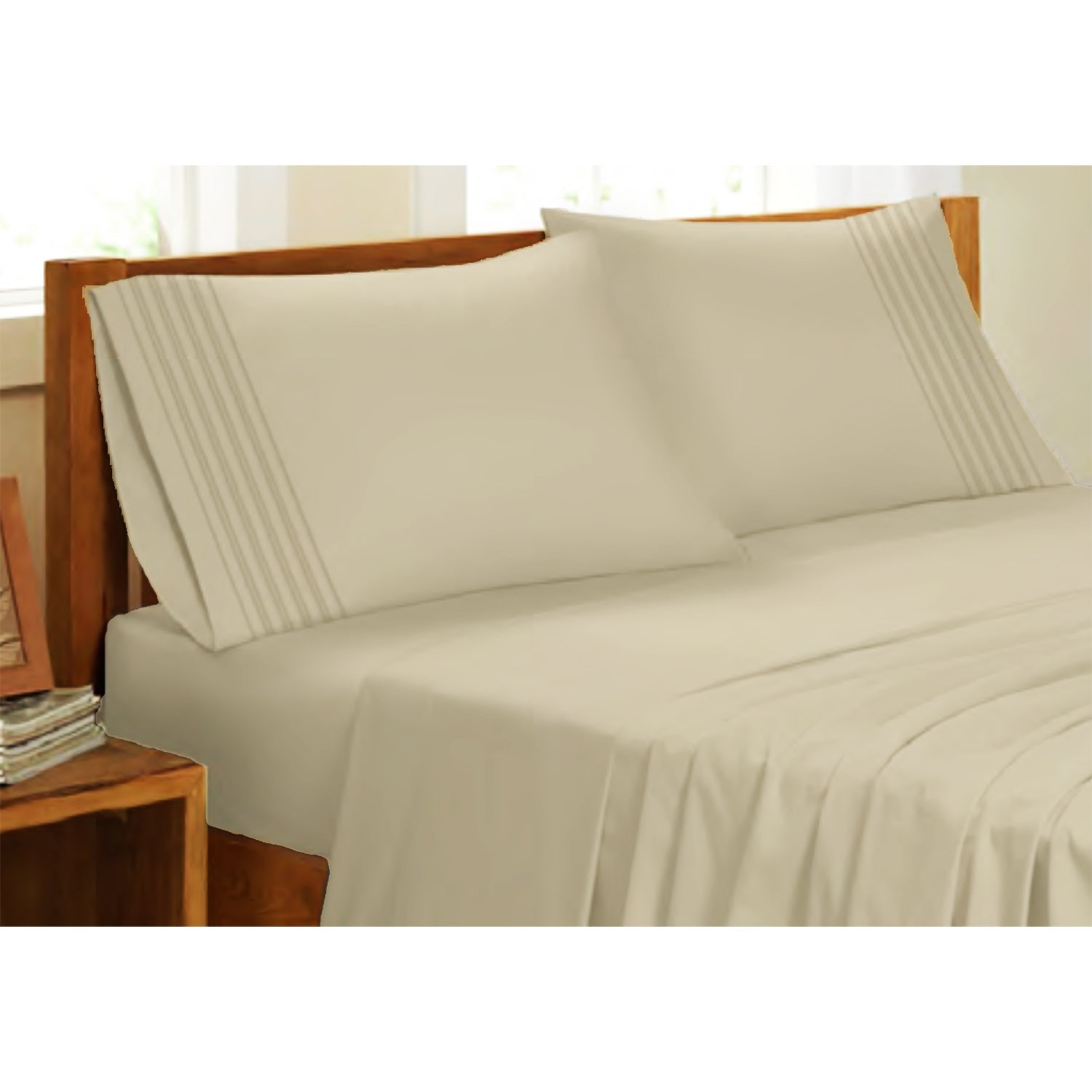 Ensemble de Draps en Microfibre, Infroissable, Grandeur King, Beige - Simple Boutique