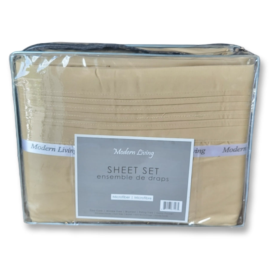 Ensemble de Draps en Microfibre, Infroissable, Grandeur King, Beige - Simple Boutique