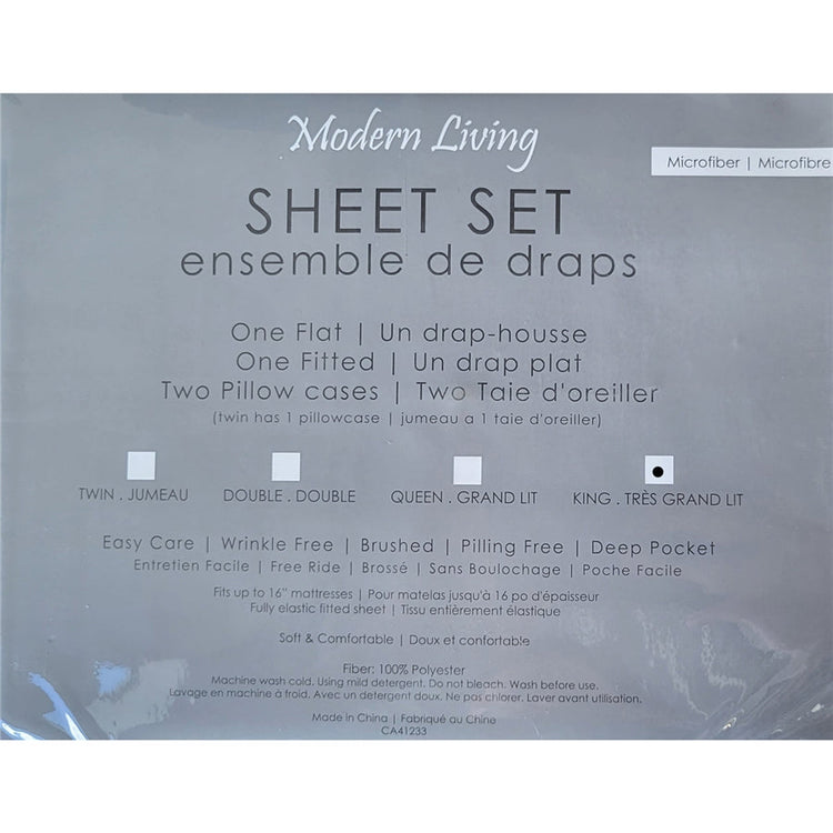 Ensemble de Draps en Microfibre, Infroissable, Grandeur King, Bleu - Simple Boutique