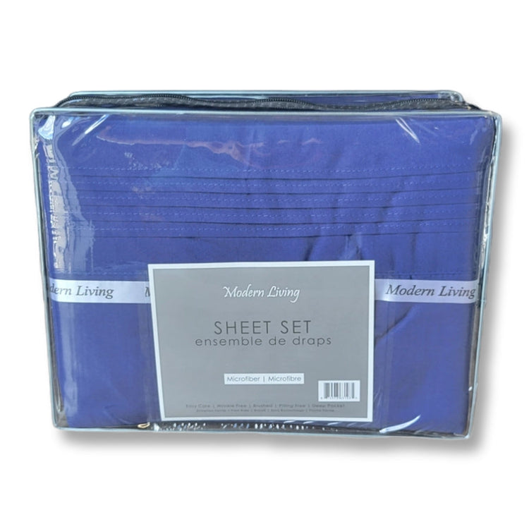 Ensemble de Draps en Microfibre, Infroissable, Grandeur King, Bleu Foncé - Simple Boutique