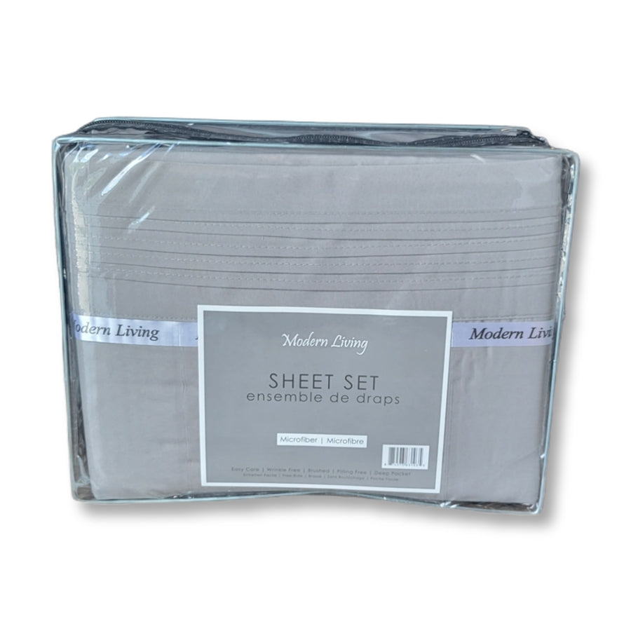 Ensemble de Draps en Microfibre, Infroissable, Grandeur King, Gris - Simple Boutique