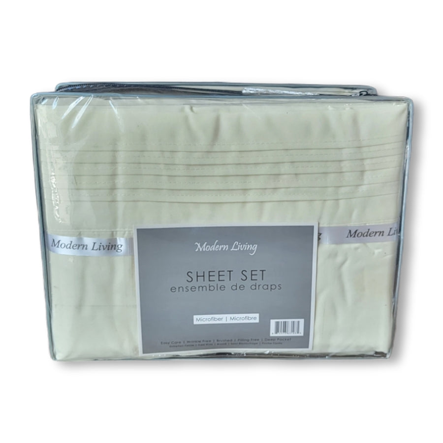 Ensemble de Draps en Microfibre, Infroissable, Grandeur King, Ivoire - Simple Boutique