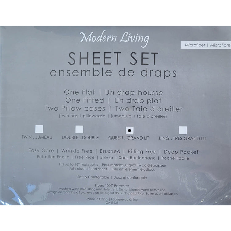 Ensemble de Draps en Microfibre, Infroissable, Grandeur Queen, Gris - Simple Boutique