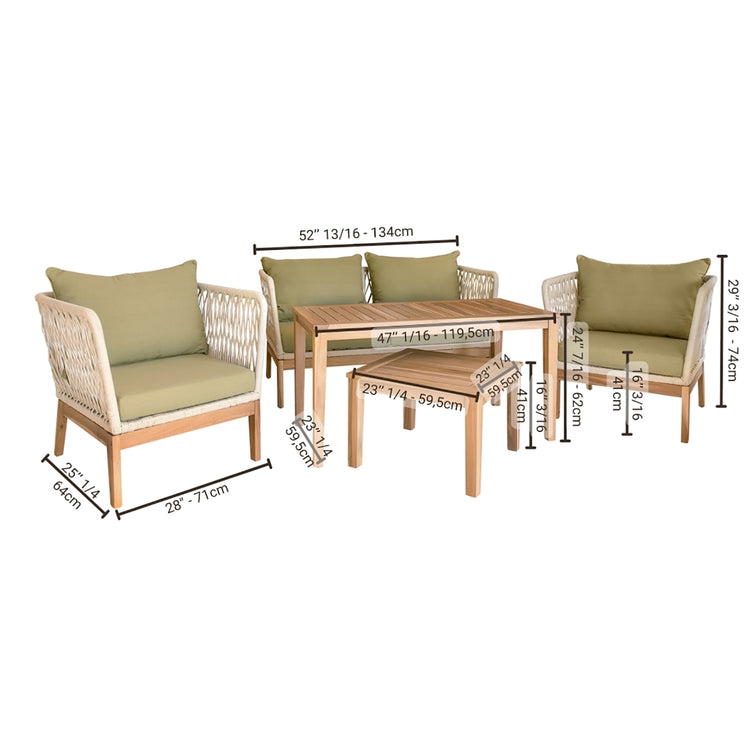Ensemble de Mobilier Extérieur Line 5 Morceaux, Fabriqué en Bois d'eucalyptus - Simple Boutique