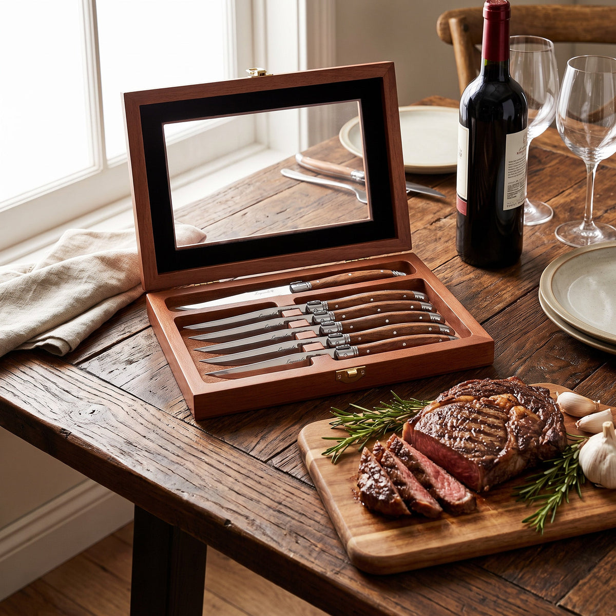 Ensemble de couteaux à steak Laguiole, 8 pièces avec coffret en bois - Simple Boutique