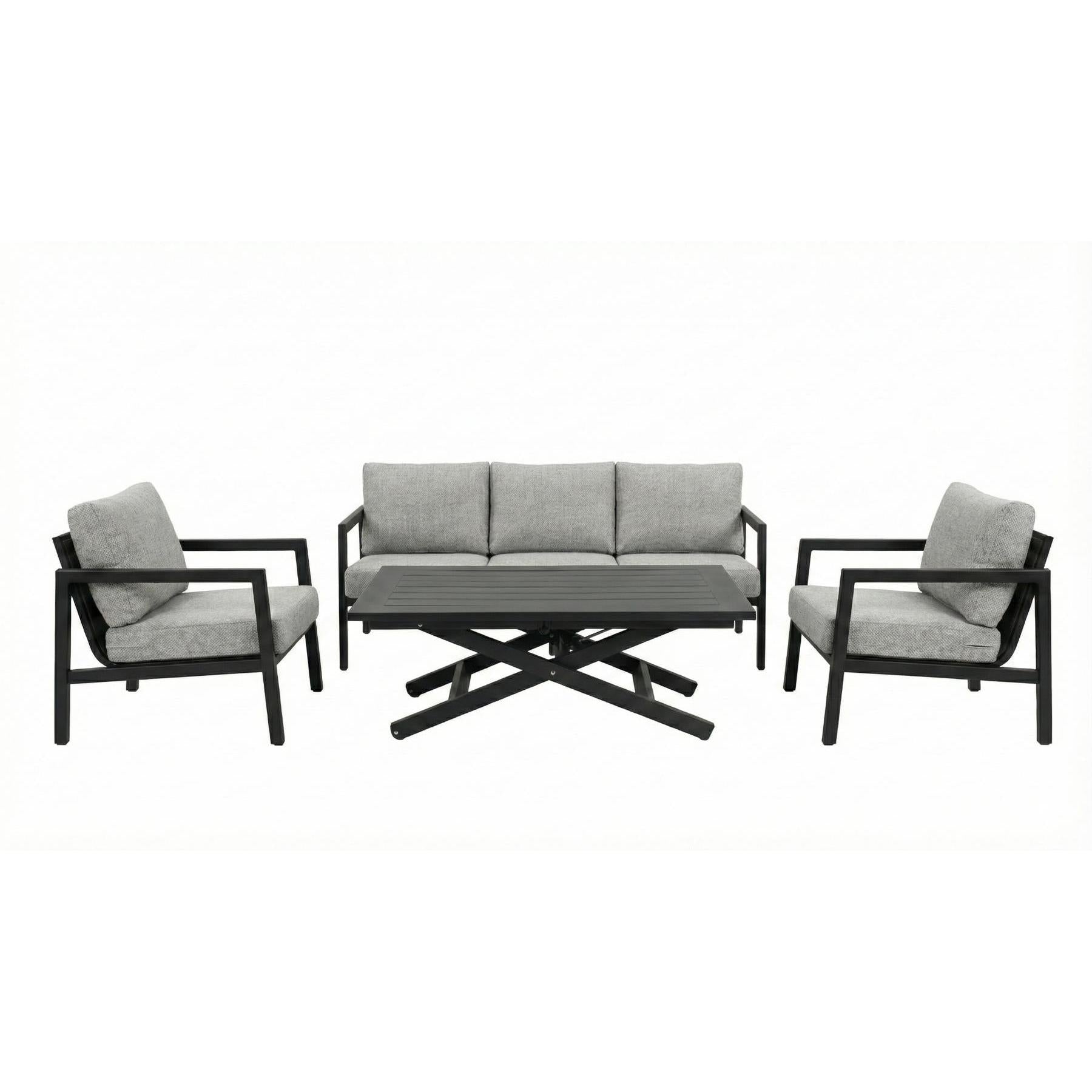 Ensemble patio 5 places Danemark – Sofa, fauteuils et table relevable, noir avec coussins gris clair - Simple Boutique