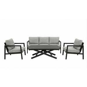 Ensemble patio 5 places Danemark – Sofa, fauteuils et table relevable, noir avec coussins gris clair - Simple Boutique