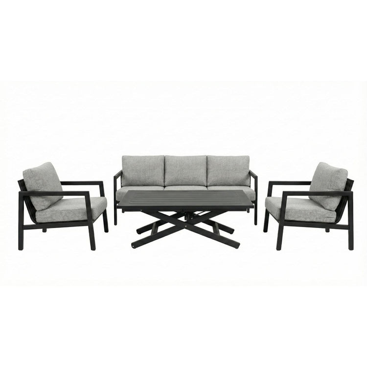 Ensemble patio 5 places Danemark – Sofa, fauteuils et table relevable, noir avec coussins gris clair - Simple Boutique
