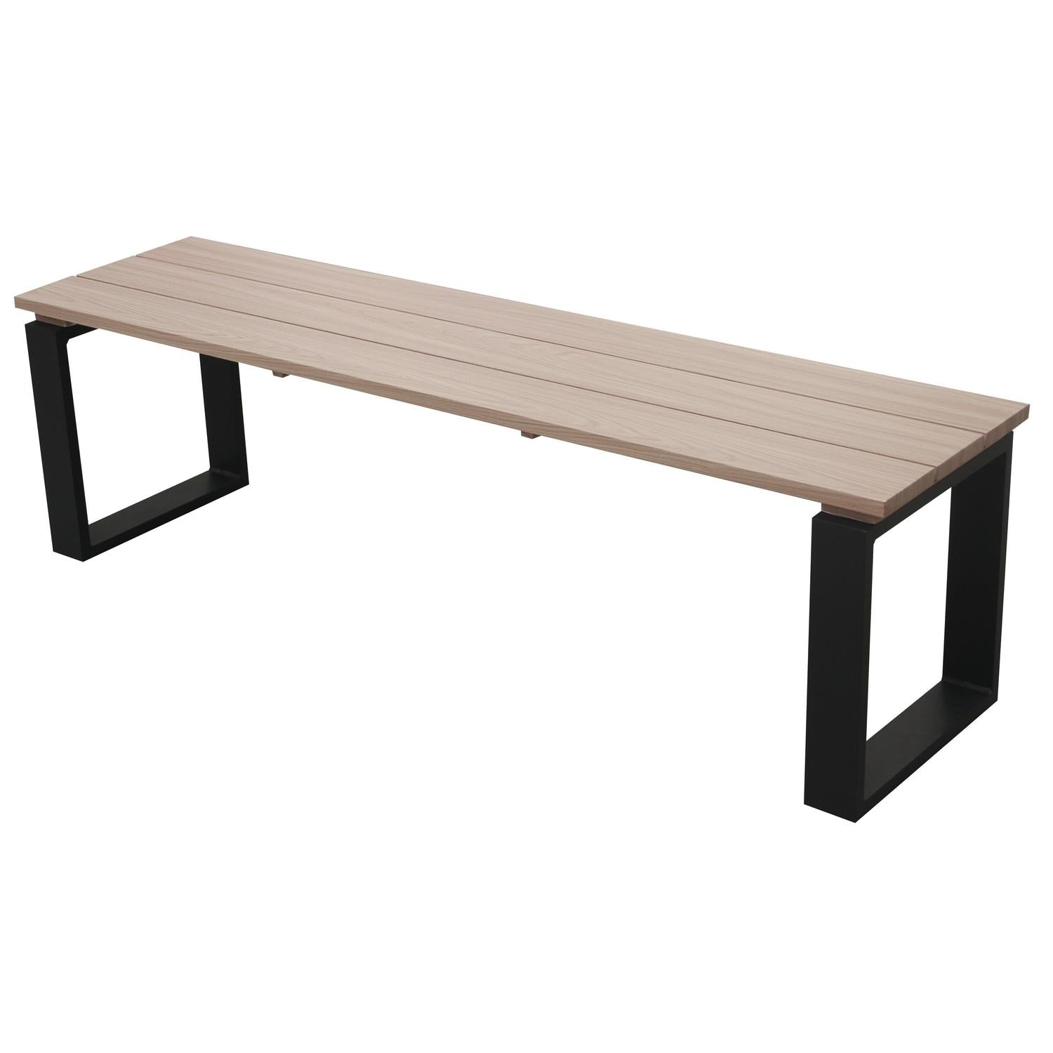 Ensemble patio Nozay 6 places – Table, chaises et banc noir ave effet bois - Simple Boutique