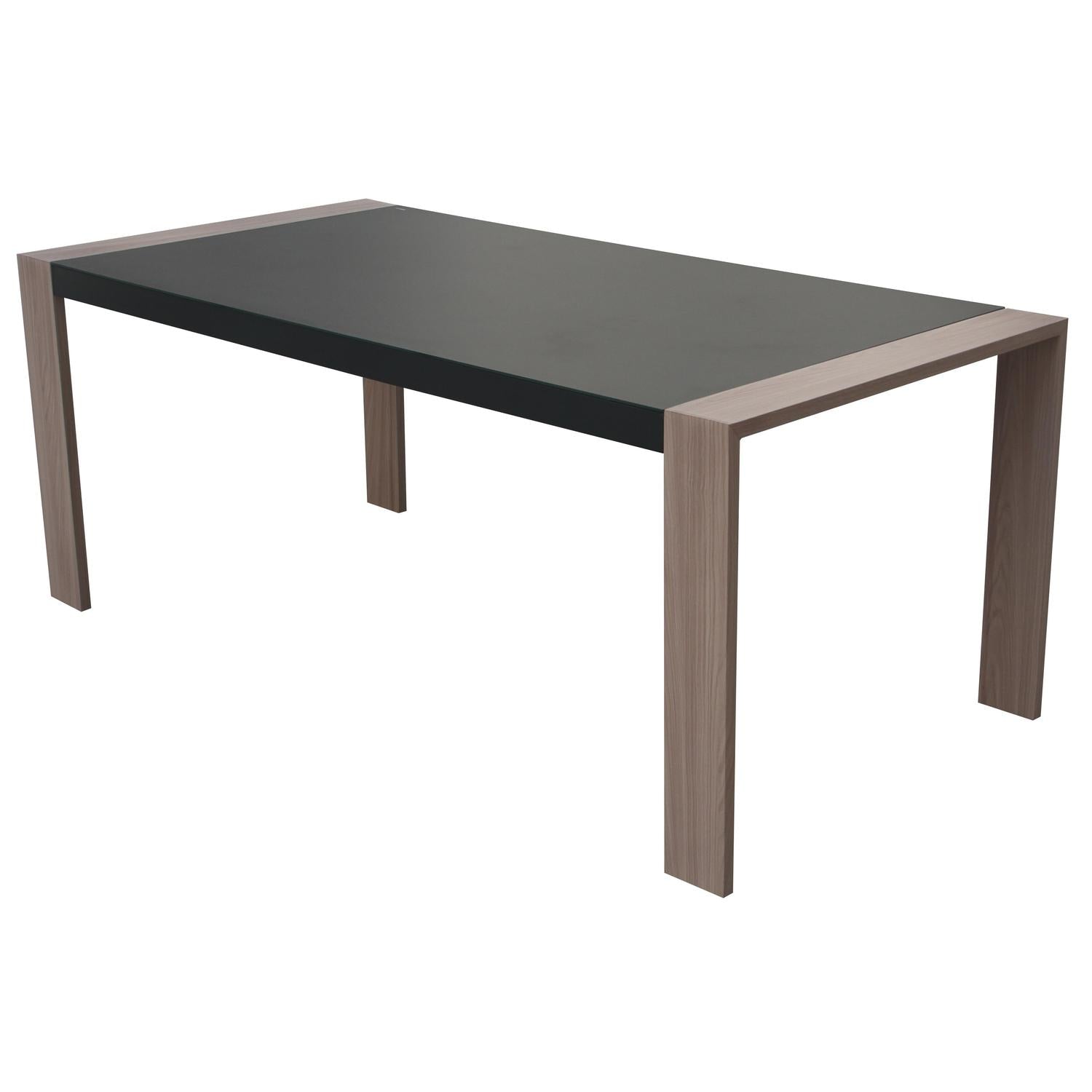 Ensemble patio Nozay 6 places – Table, chaises et banc noir ave effet bois - Simple Boutique