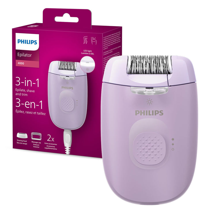 Épilateur 3-en-1 avec lumière LED et accessoires BRE257/04 - Simple Boutique