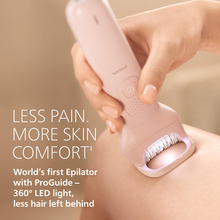 Épilateur Série 9000 avec ProGuide 360°, usage humide ou sec, 32 pinces céramiques, autonomie 60 min, BRE717/00 - Simple Boutique