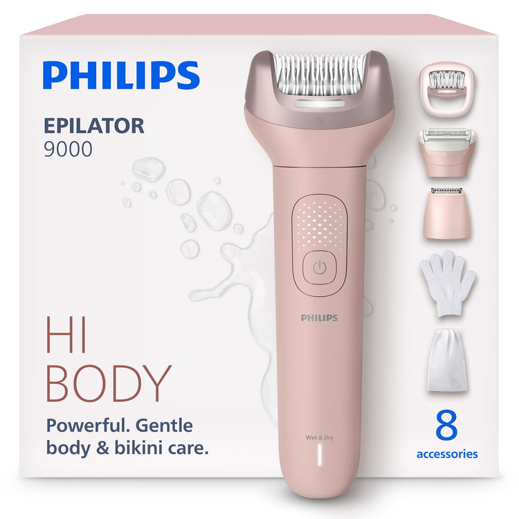 Épilateur Série 9000 avec ProGuide 360°, usage humide ou sec, 32 pinces céramiques, autonomie 60 min, BRE717/00 - Simple Boutique