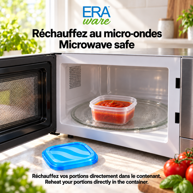 EraWare Contenants Carrés de Conservation Alimentaire 180 ml, 6 oz, avec Couvercle, Fabriqués au Canada, Lot de 18 - Simple Boutique