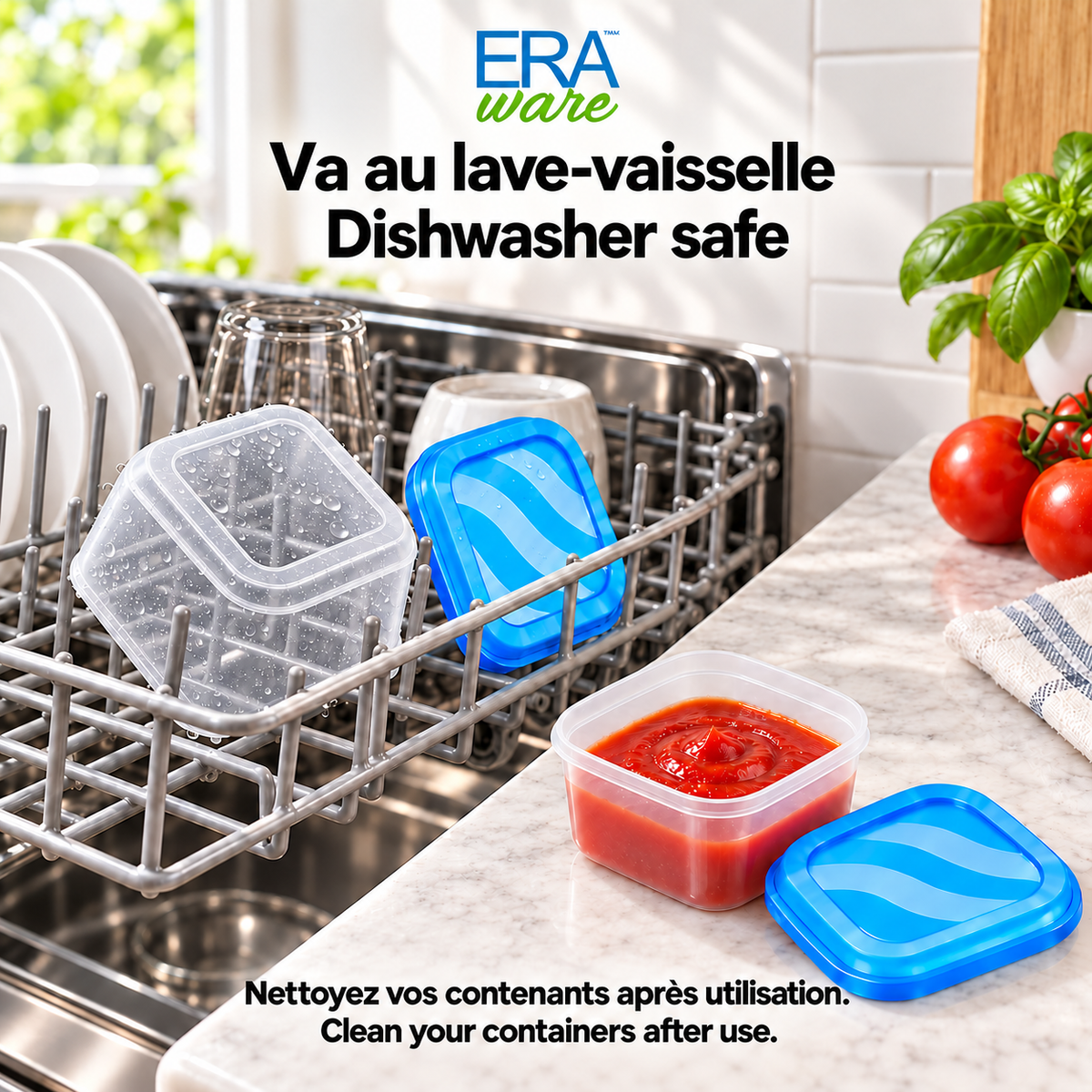 EraWare Contenants Carrés de Conservation Alimentaire 180 ml, 6 oz, avec Couvercle, Fabriqués au Canada, Lot de 18 - Simple Boutique