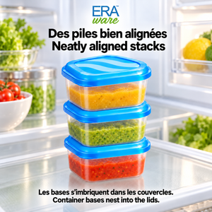 EraWare Contenants Carrés de Conservation Alimentaire 180 ml, 6 oz, avec Couvercle, Fabriqués au Canada, Lot de 18 - Simple Boutique