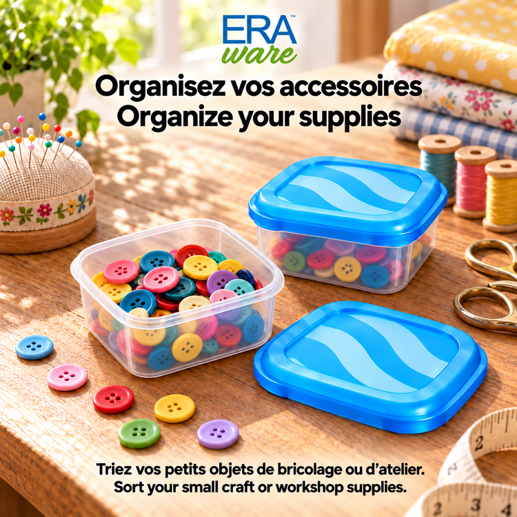 EraWare Contenants Carrés de Conservation Alimentaire 180 ml, 6 oz, avec Couvercle, Fabriqués au Canada, Lot de 18 - Simple Boutique