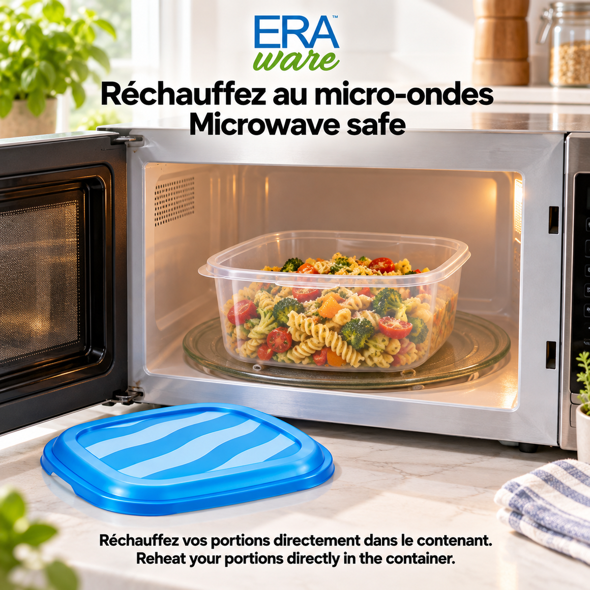 EraWare Contenants Carrés de Conservation Alimentaire 1,83 L, 62 oz, avec Couvercle, Fabriqués au Canada, Lot de 6 - Simple Boutique