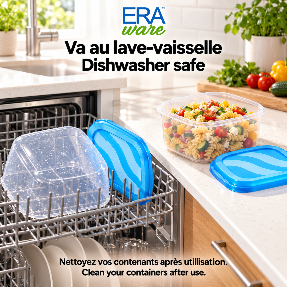 EraWare Contenants Carrés de Conservation Alimentaire 1,83 L, 62 oz, avec Couvercle, Fabriqués au Canada, Lot de 6 - Simple Boutique