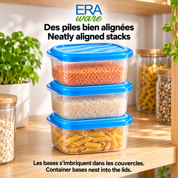 EraWare Contenants Carrés de Conservation Alimentaire 1,83 L, 62 oz, avec Couvercle, Fabriqués au Canada, Lot de 6 - Simple Boutique