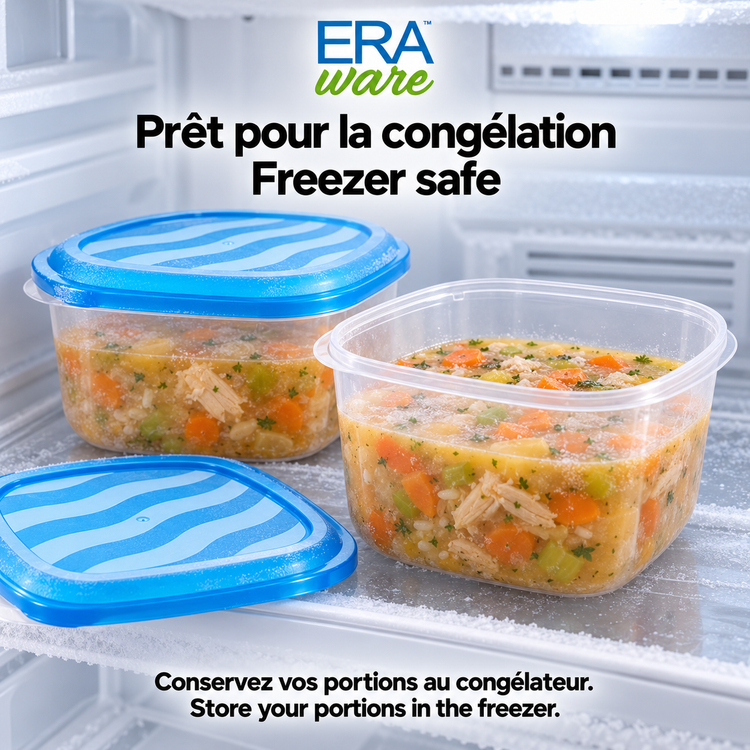 EraWare Contenants Carrés de Conservation Alimentaire 1,83 L, 62 oz, avec Couvercle, Fabriqués au Canada, Lot de 6 - Simple Boutique