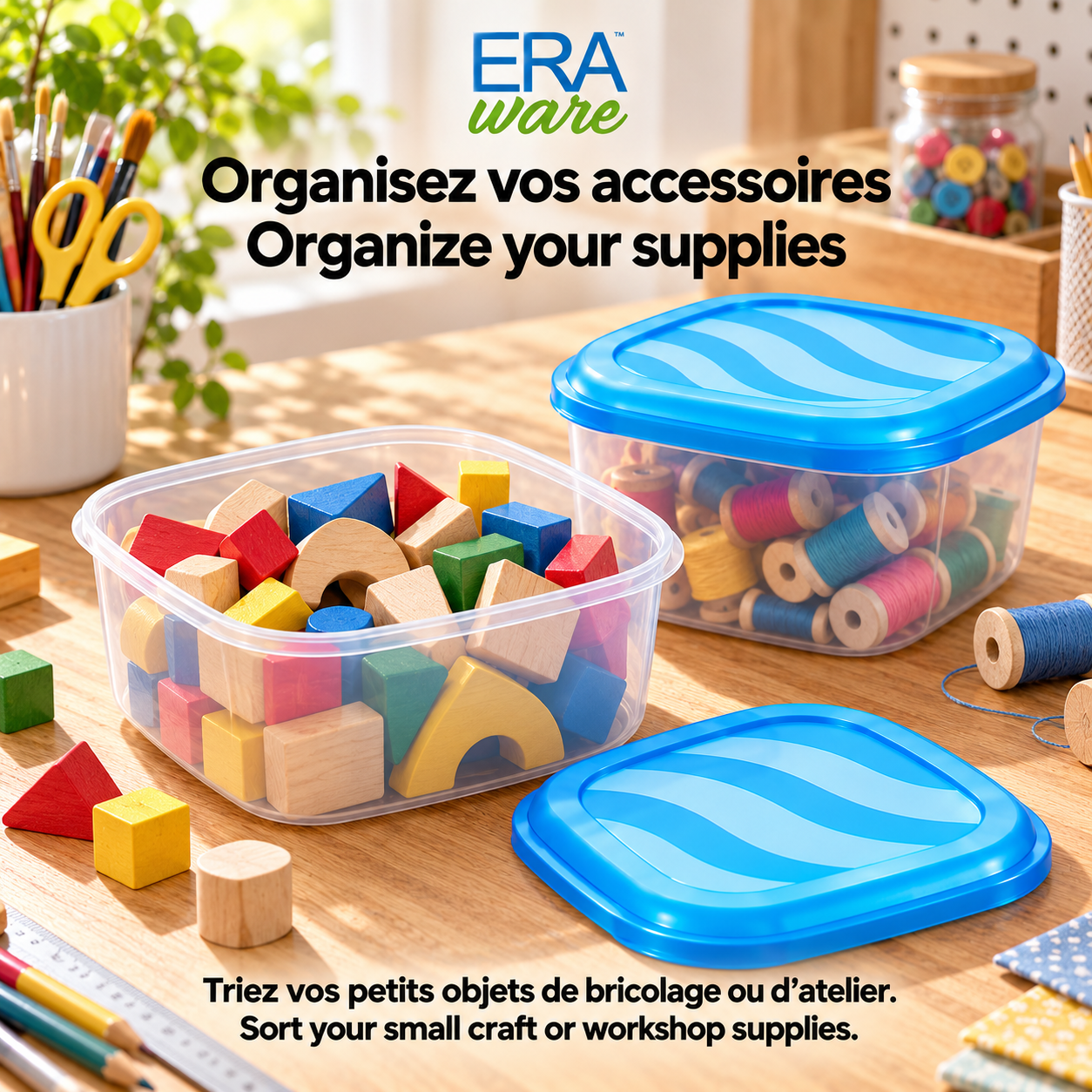 EraWare Contenants Carrés de Conservation Alimentaire 1,83 L, 62 oz, avec Couvercle, Fabriqués au Canada, Lot de 6 - Simple Boutique