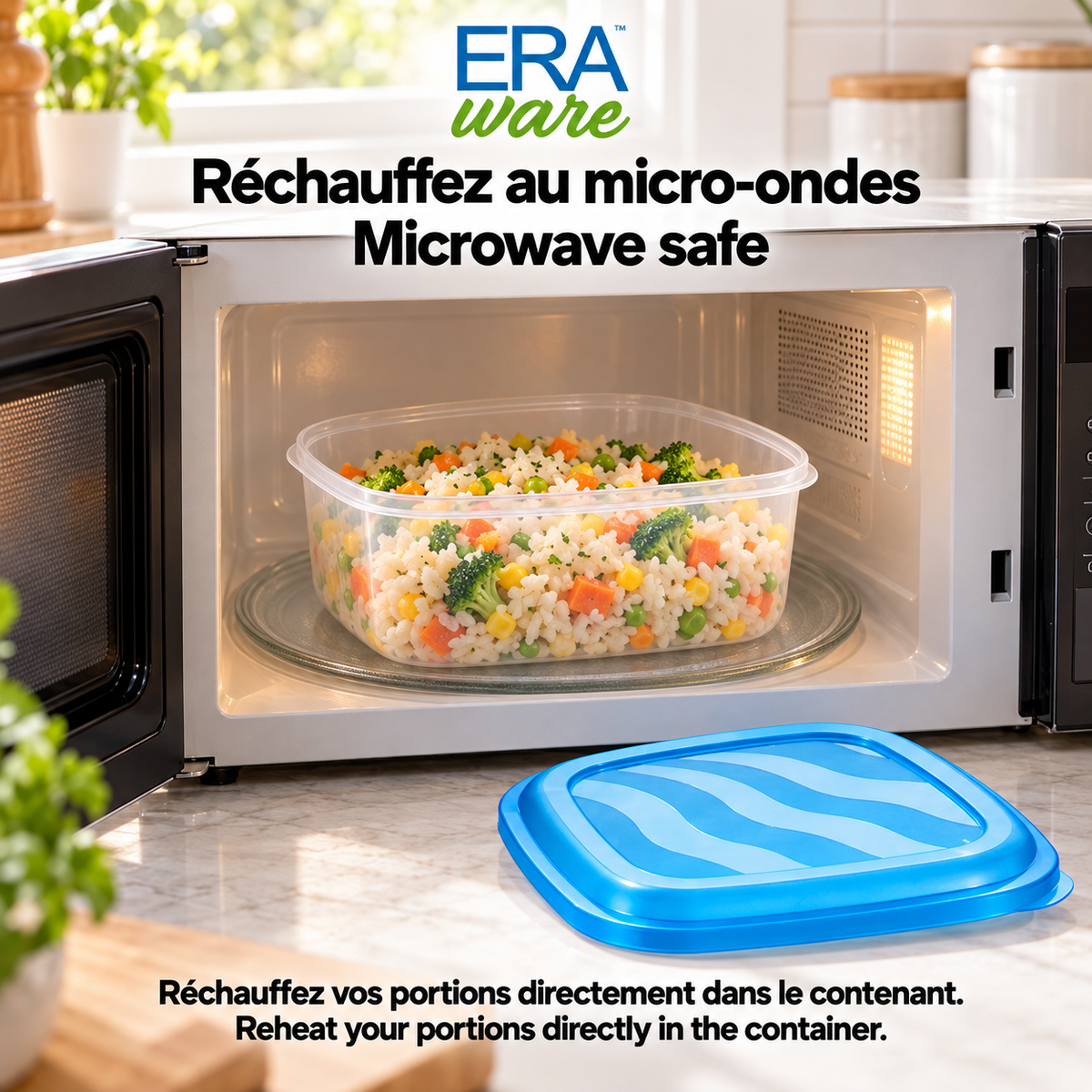 EraWare Contenants Carrés de Conservation Alimentaire 2,9 L, 98 oz, avec Couvercle, Fabriqués au Canada, Lot de 6 - Simple Boutique