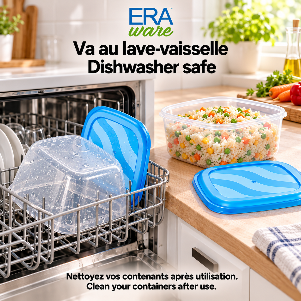 EraWare Contenants Carrés de Conservation Alimentaire 2,9 L, 98 oz, avec Couvercle, Fabriqués au Canada, Lot de 6 - Simple Boutique