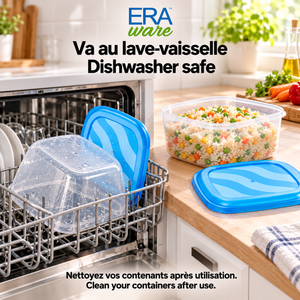 EraWare Contenants Carrés de Conservation Alimentaire 2,9 L, 98 oz, avec Couvercle, Fabriqués au Canada, Lot de 6 - Simple Boutique