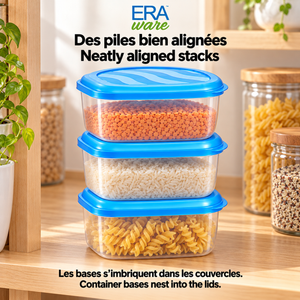 EraWare Contenants Carrés de Conservation Alimentaire 2,9 L, 98 oz, avec Couvercle, Fabriqués au Canada, Lot de 6 - Simple Boutique