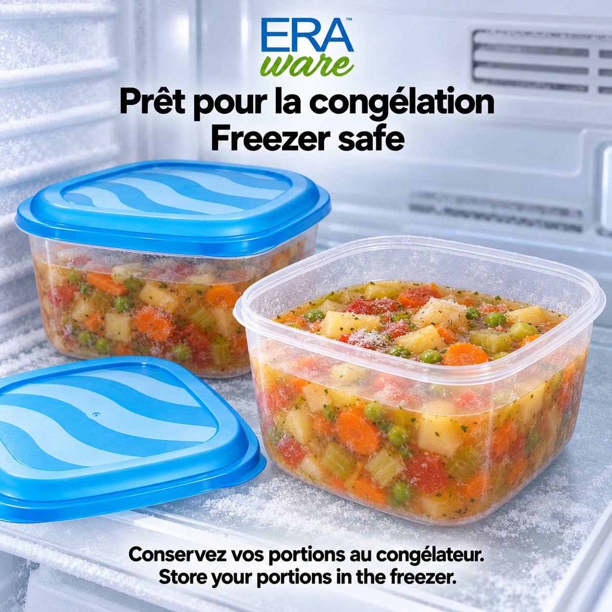EraWare Contenants Carrés de Conservation Alimentaire 2,9 L, 98 oz, avec Couvercle, Fabriqués au Canada, Lot de 6 - Simple Boutique