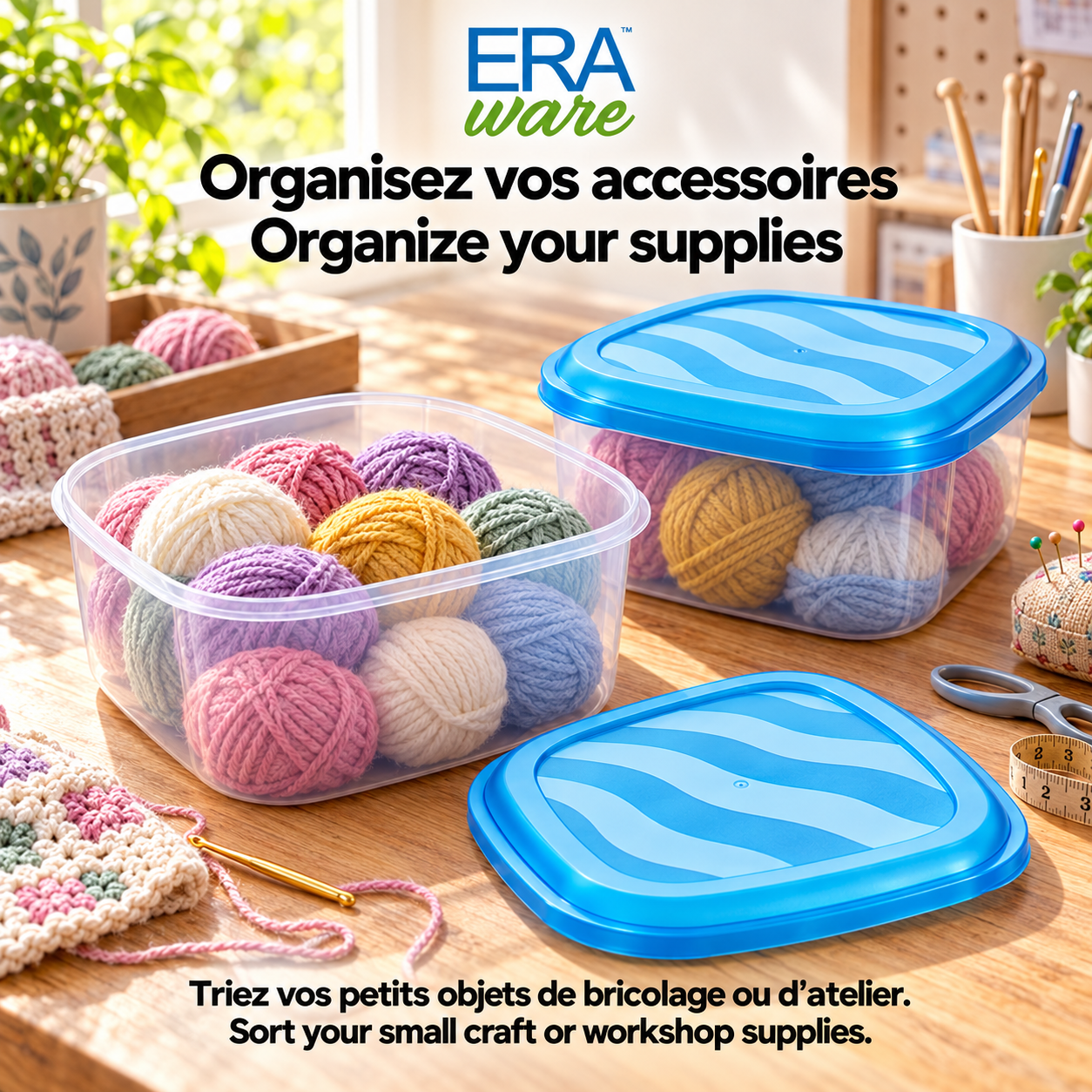 EraWare Contenants Carrés de Conservation Alimentaire 2,9 L, 98 oz, avec Couvercle, Fabriqués au Canada, Lot de 6 - Simple Boutique