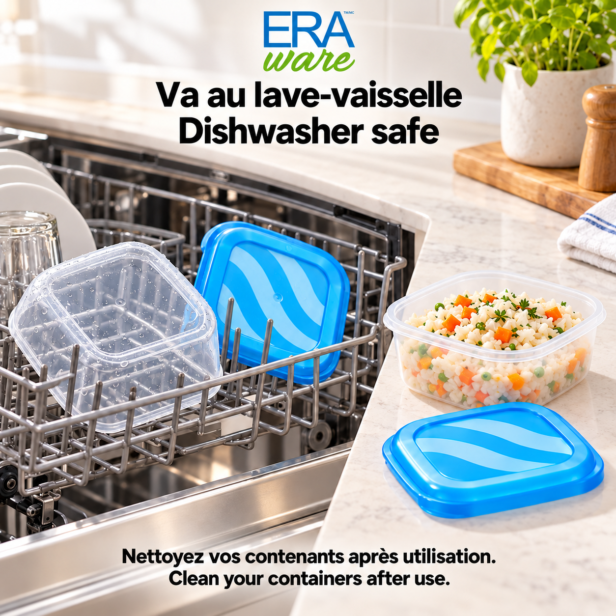 EraWare Contenants Carrés de Conservation Alimentaire 470 ml, 16 oz, avec Couvercle, Fabriqués au Canada, Lot de 18 - Simple Boutique