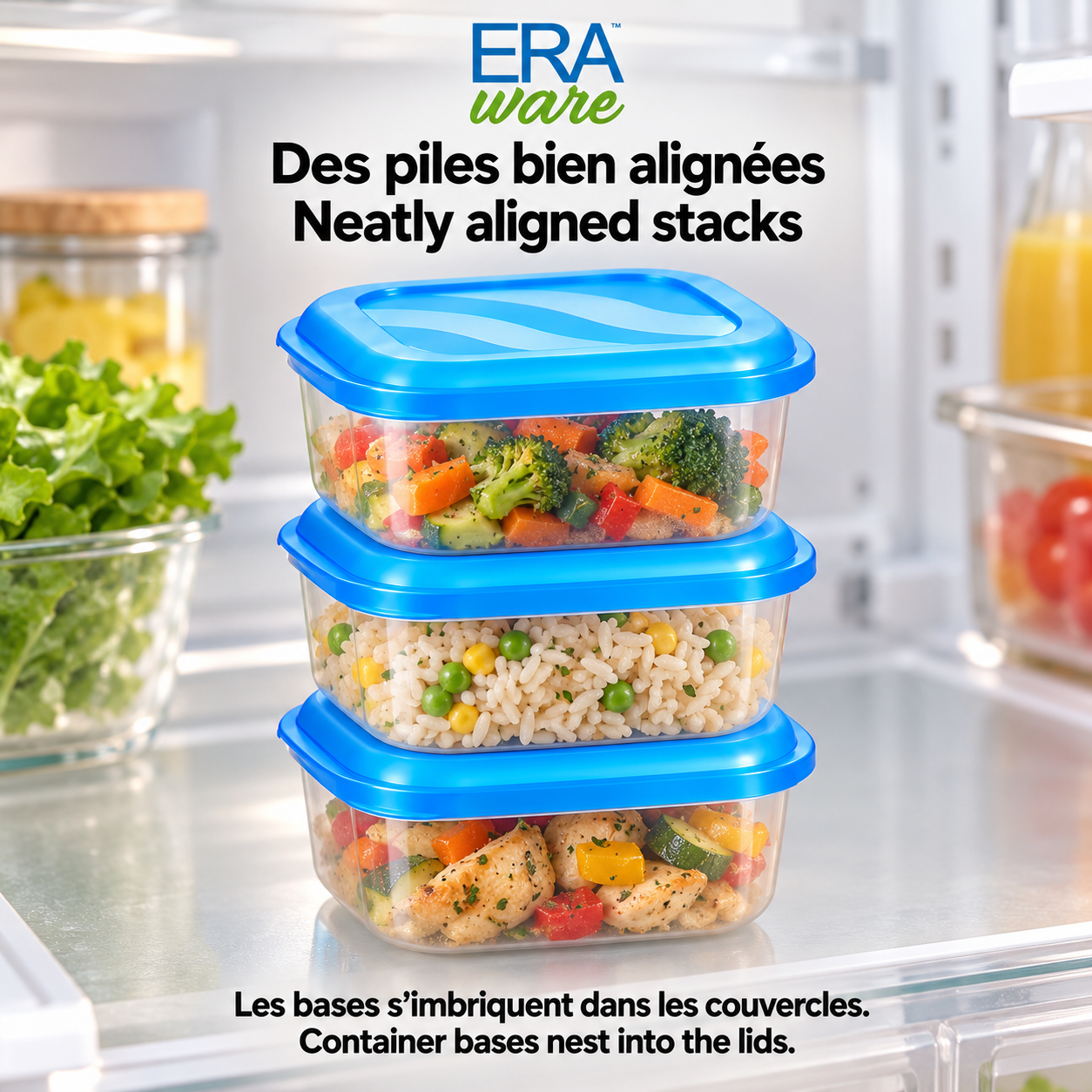EraWare Contenants Carrés de Conservation Alimentaire 470 ml, 16 oz, avec Couvercle, Fabriqués au Canada, Lot de 18 - Simple Boutique
